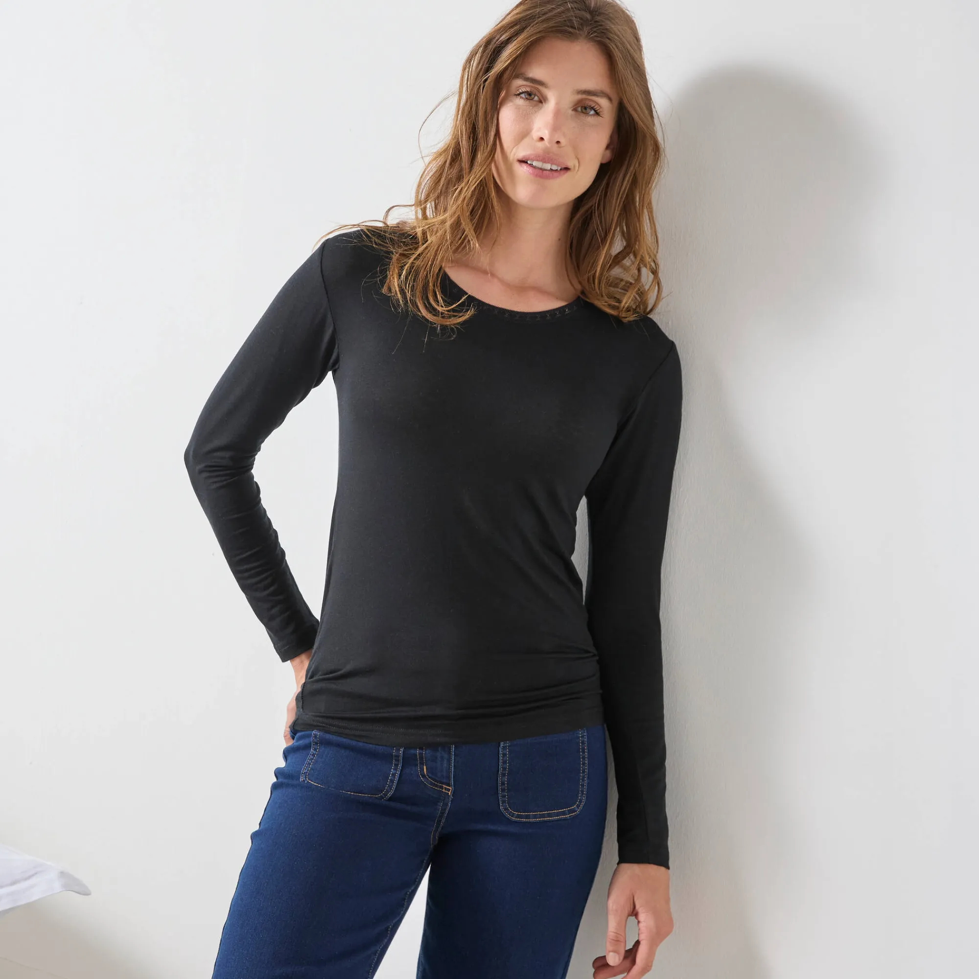 Thermisch Ondergoed<Blancheporte Warm T-shirt met lang mouwen in wolmix zwart