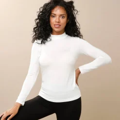 Thermisch Ondergoed<Blancheporte Warm T-shirt met lange mouwen en opstaande hals, in wolmengeling ecru