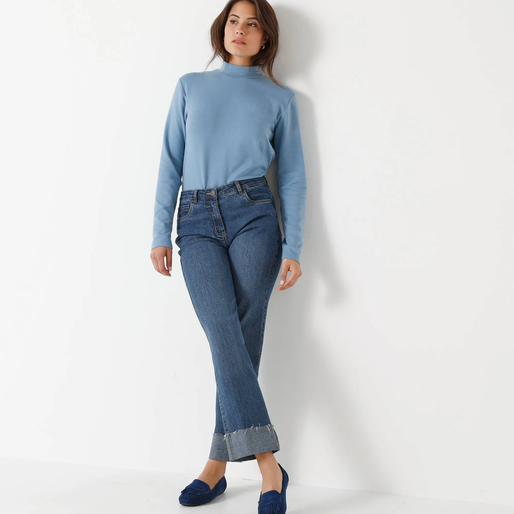 T-Shirt En Topje<Blancheporte Warm T-shirt met lange mouwen, opstaande kraag grijsblauw