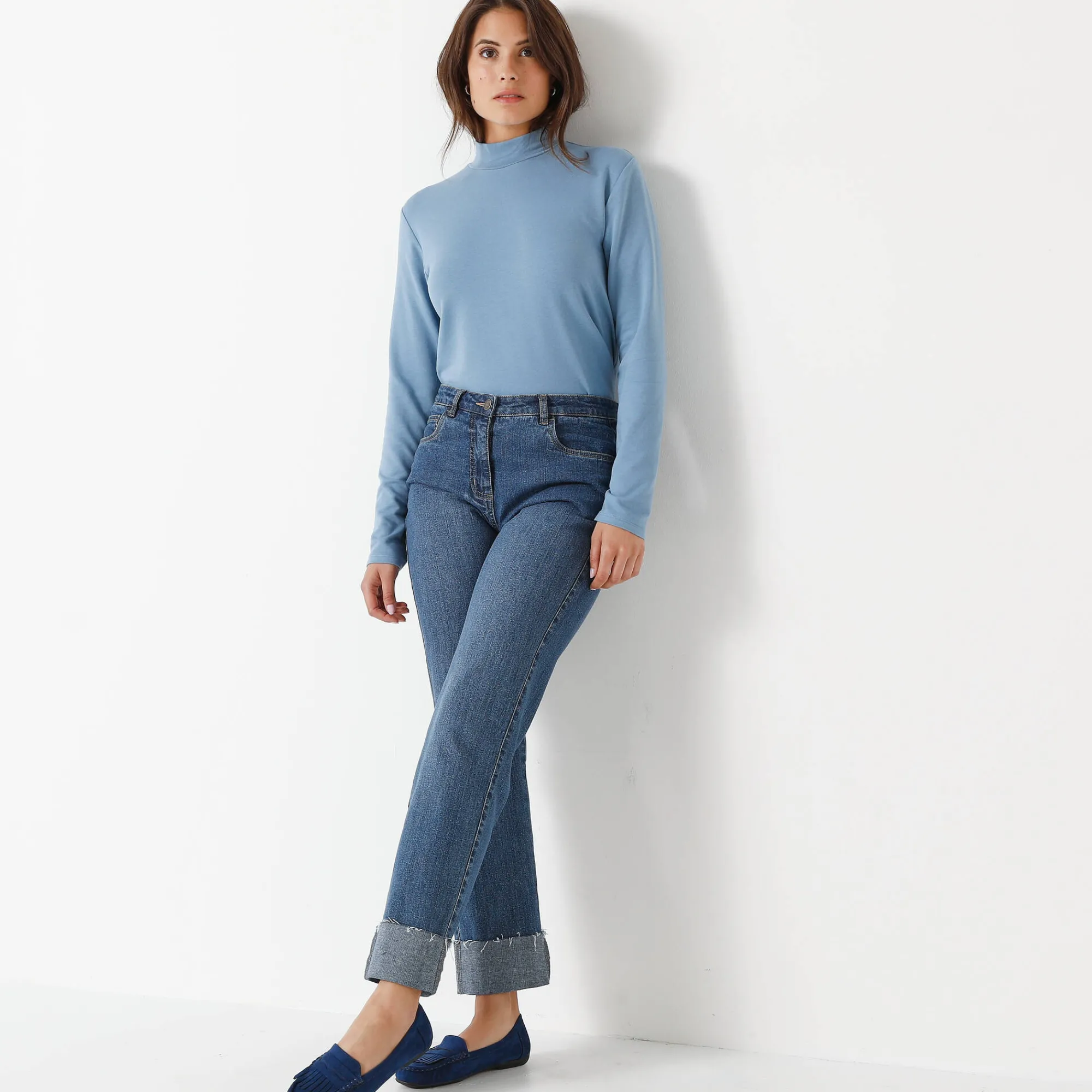 T-Shirt En Topje<Blancheporte Warm T-shirt met lange mouwen, opstaande kraag grijsblauw