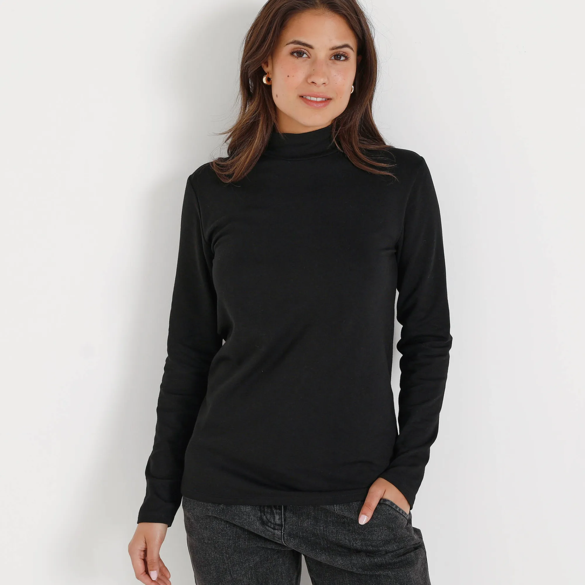 T-Shirt En Topje<Blancheporte Warm T-shirt met lange mouwen, opstaande kraag zwart