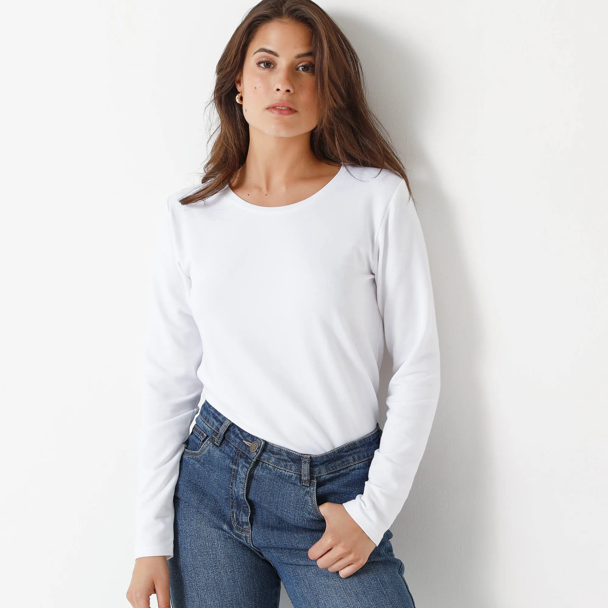 T-Shirt En Topje<Blancheporte Warm T-shirt met lange mouwen, ronde hals wit
