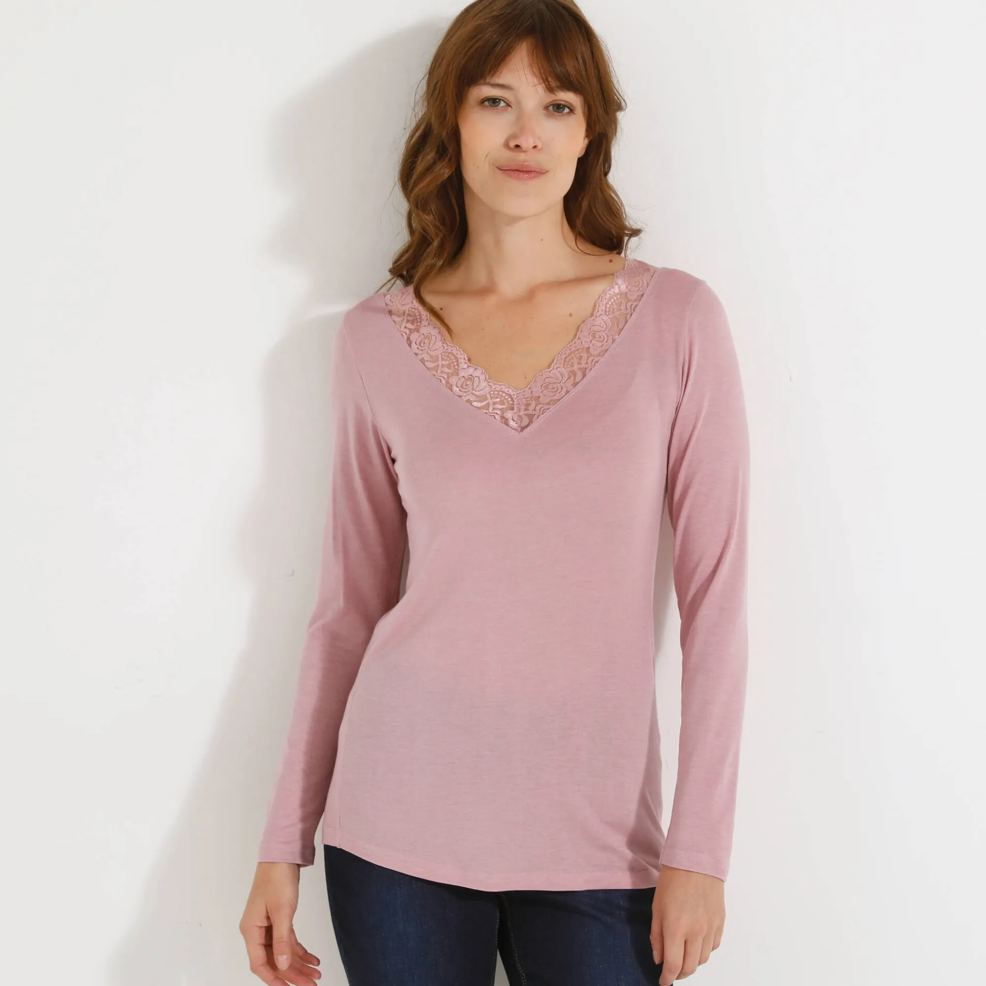Thermisch Ondergoed<Blancheporte Warm T-shirt met lange mouwen, in wolmengeling grijsroze