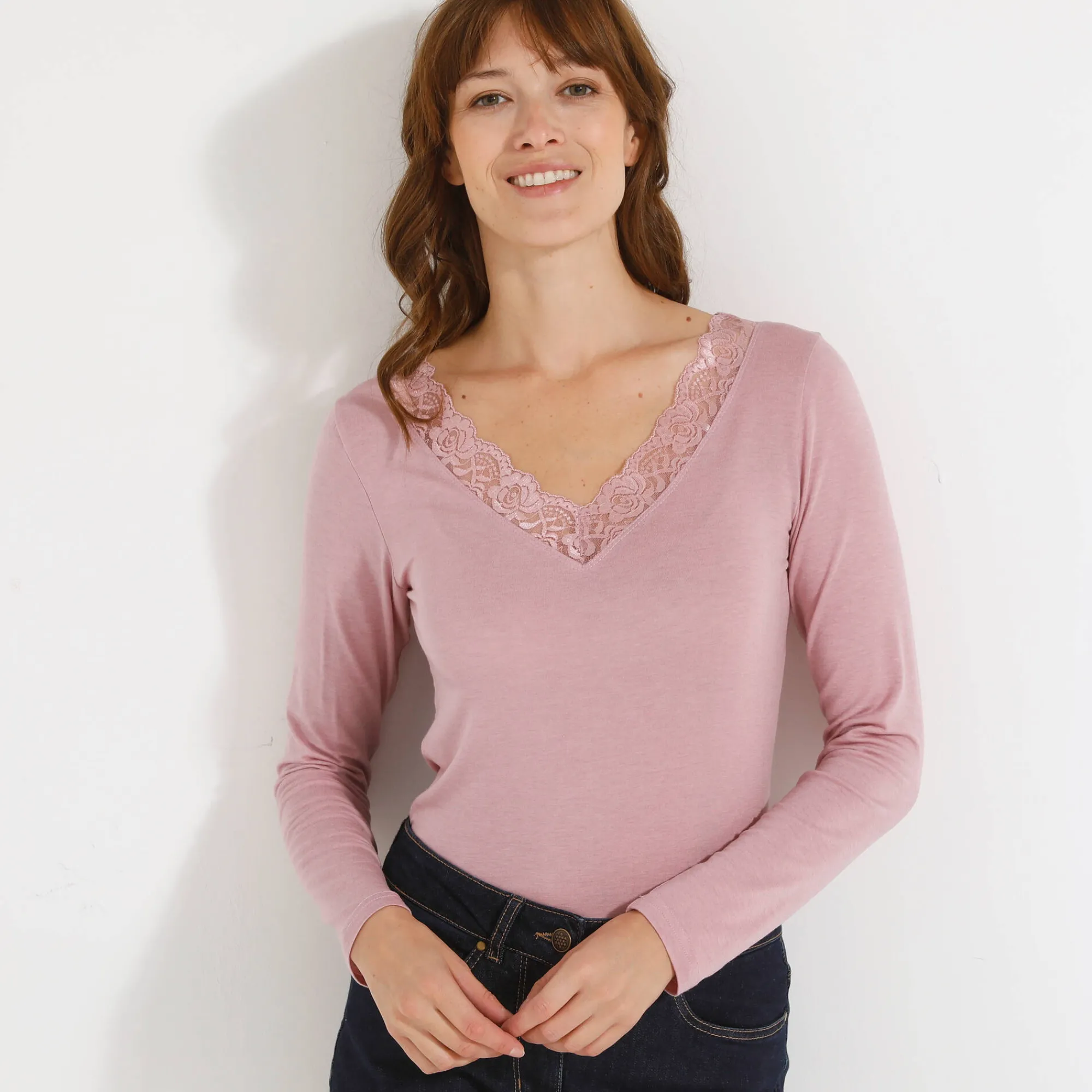 Thermisch Ondergoed<Blancheporte Warm T-shirt met lange mouwen, in wolmengeling grijsroze