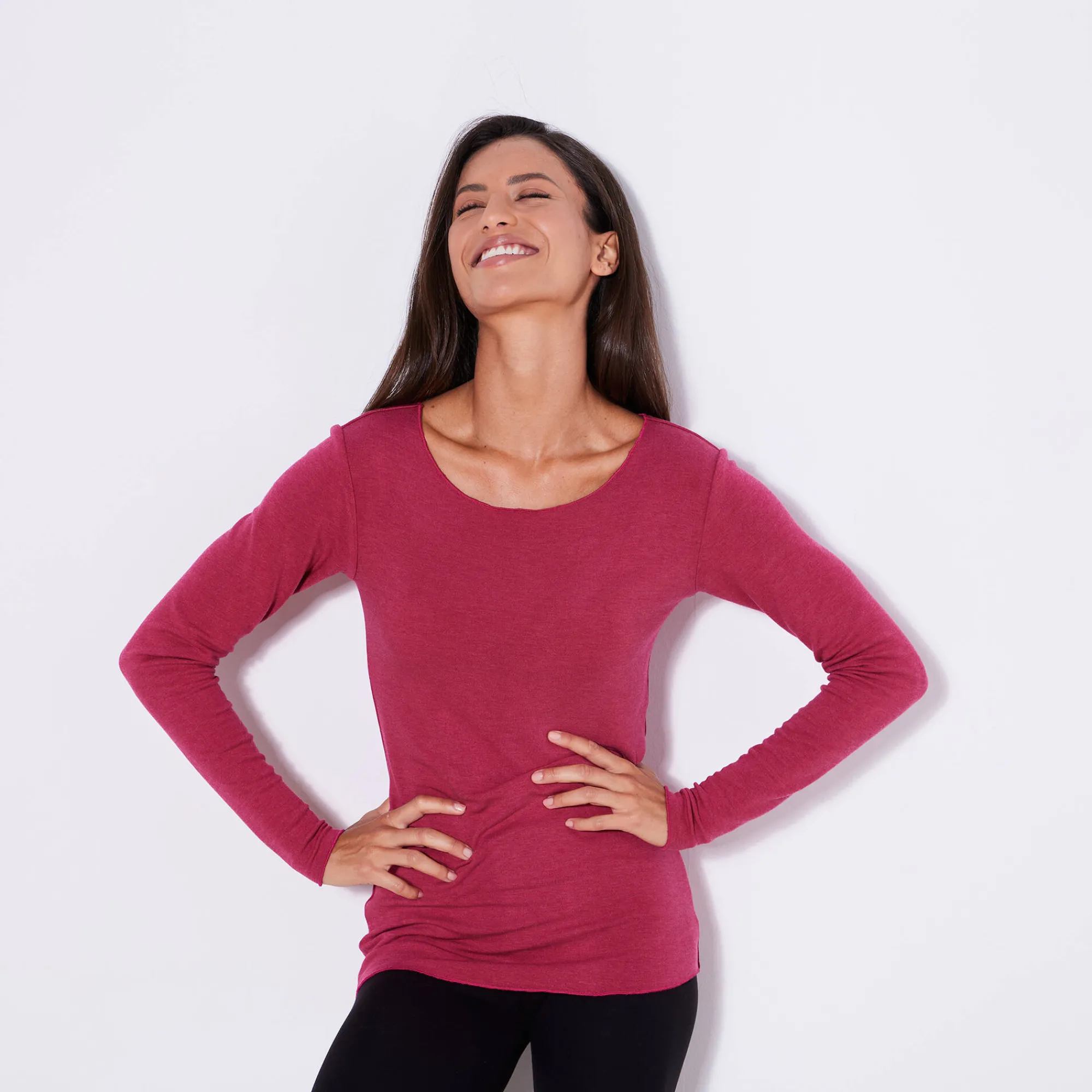 Thermisch Ondergoed<Blancheporte Warm T-shirt met lange mouwen en ronde hals kersenrood