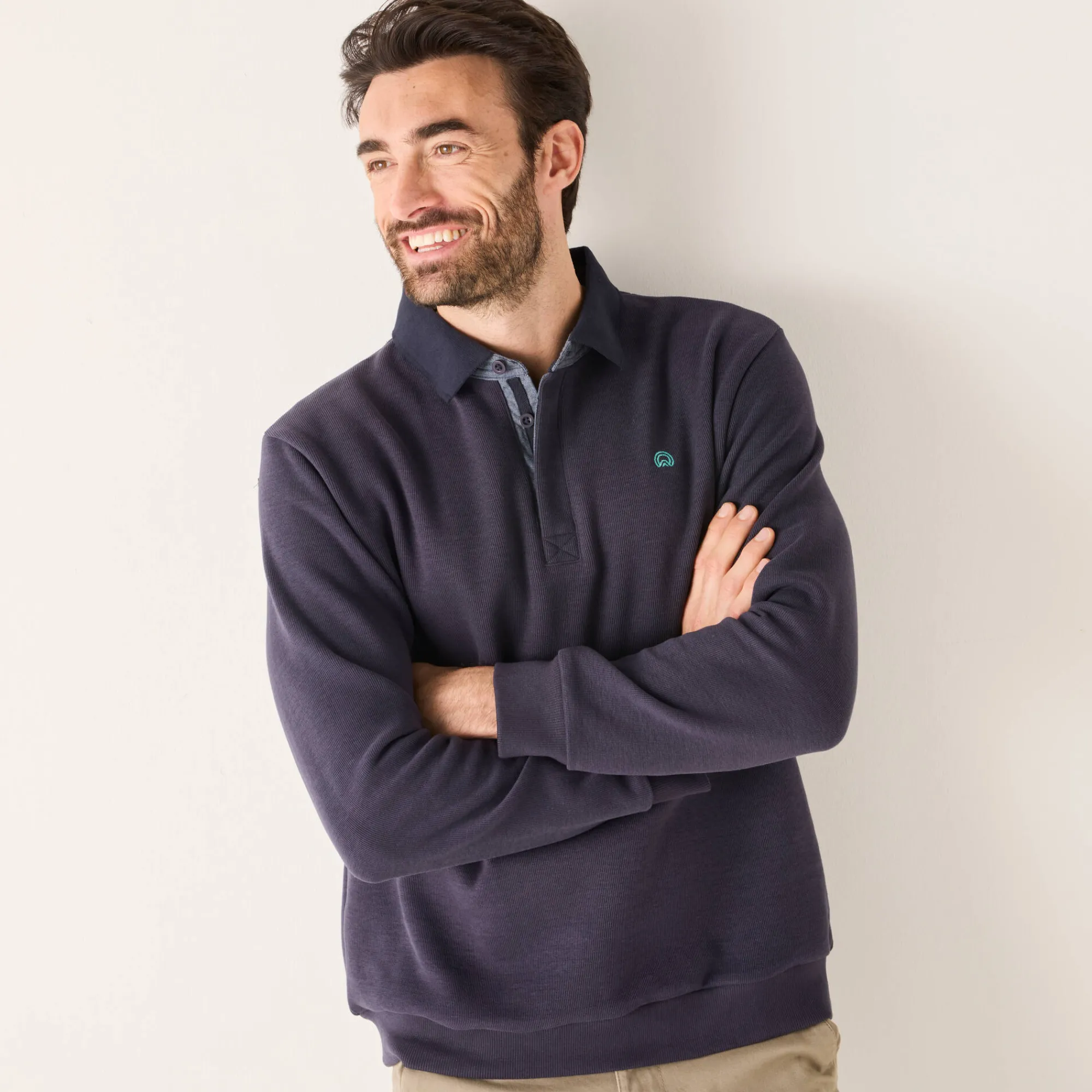 Sweater|Trui En Vest<Blancheporte Warme sweater met polokraag, borduursel op de borst, in ribtricot marine
