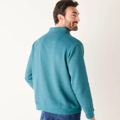 Sweater|Trui En Vest<Blancheporte Warme sweater met polokraag, borduursel op de borst, in ribtricot oceaanblauw