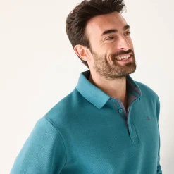 Sweater|Trui En Vest<Blancheporte Warme sweater met polokraag, borduursel op de borst, in ribtricot oceaanblauw