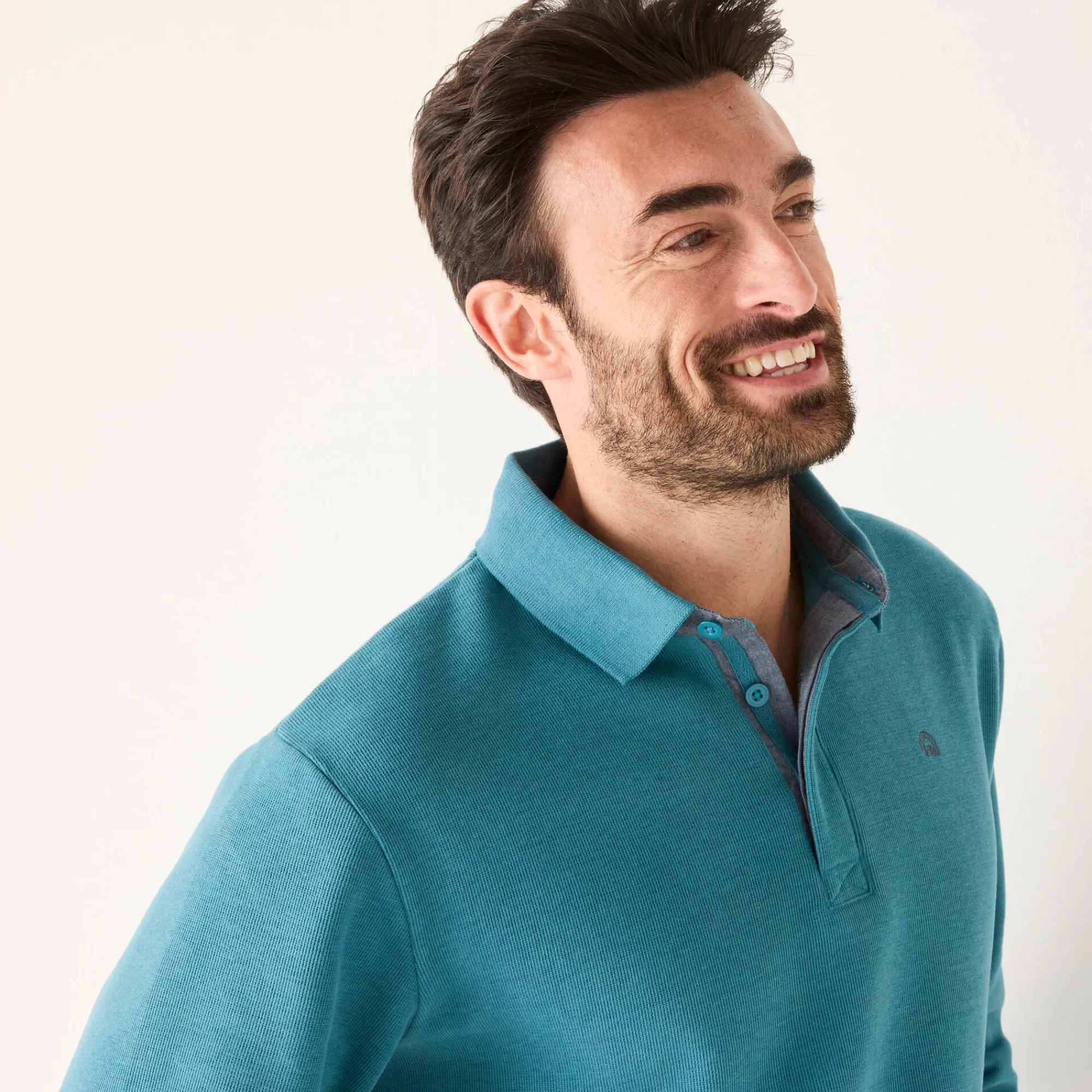 Sweater|Trui En Vest<Blancheporte Warme sweater met polokraag, borduursel op de borst, in ribtricot oceaanblauw