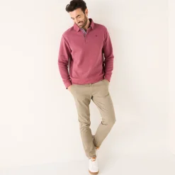 Sweater|Trui En Vest<Blancheporte Warme sweater met polokraag, borduursel op de borst, in ribtricot DONKERROZE
