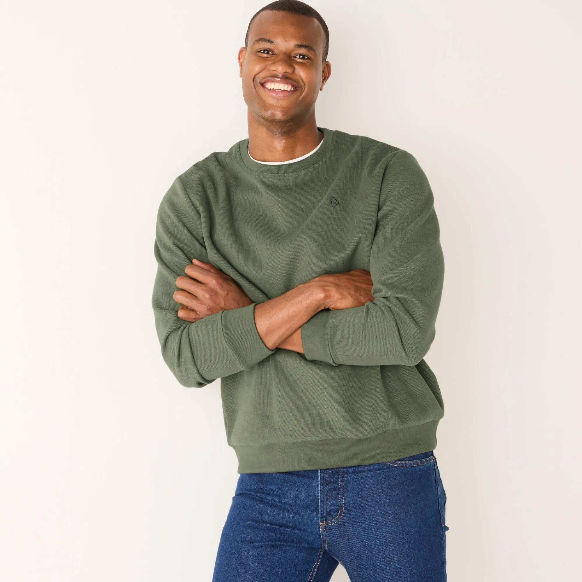 Sweater|Trui En Vest<Blancheporte Warme sweater met ronde hals, borduursel op de borst, in ribtricot lichtkaki