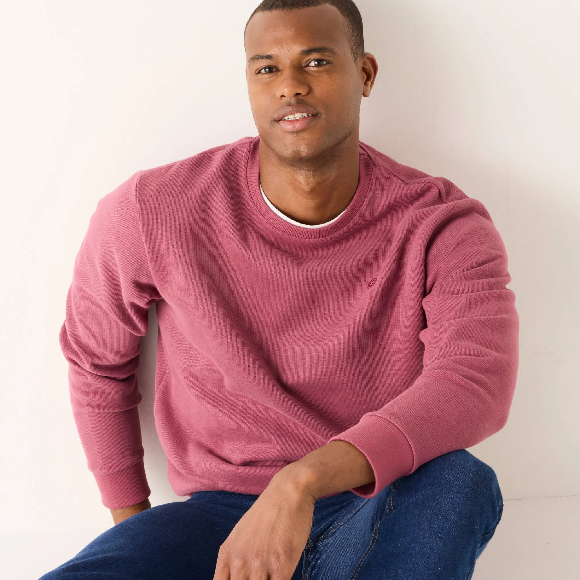 Sweater|Trui En Vest<Blancheporte Warme sweater met ronde hals, borduursel op de borst, in ribtricot DONKERROZE
