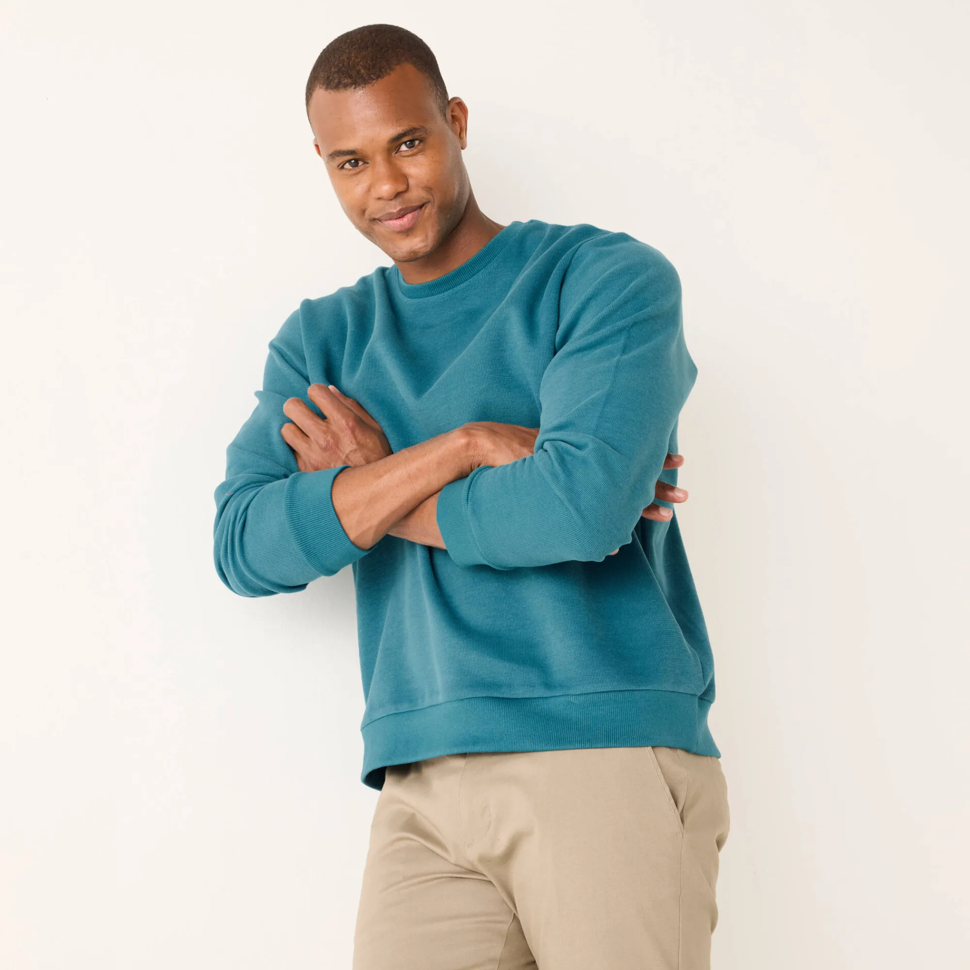Sweater|Trui En Vest<Blancheporte Warme sweater met ronde hals, borduursel op de borst, in ribtricot oceaanblauw