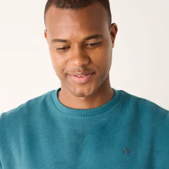 Sweater|Trui En Vest<Blancheporte Warme sweater met ronde hals, borduursel op de borst, in ribtricot oceaanblauw