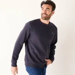 Sweater|Trui En Vest<Blancheporte Warme sweater met ronde hals, borduursel op de borst, in ribtricot marine