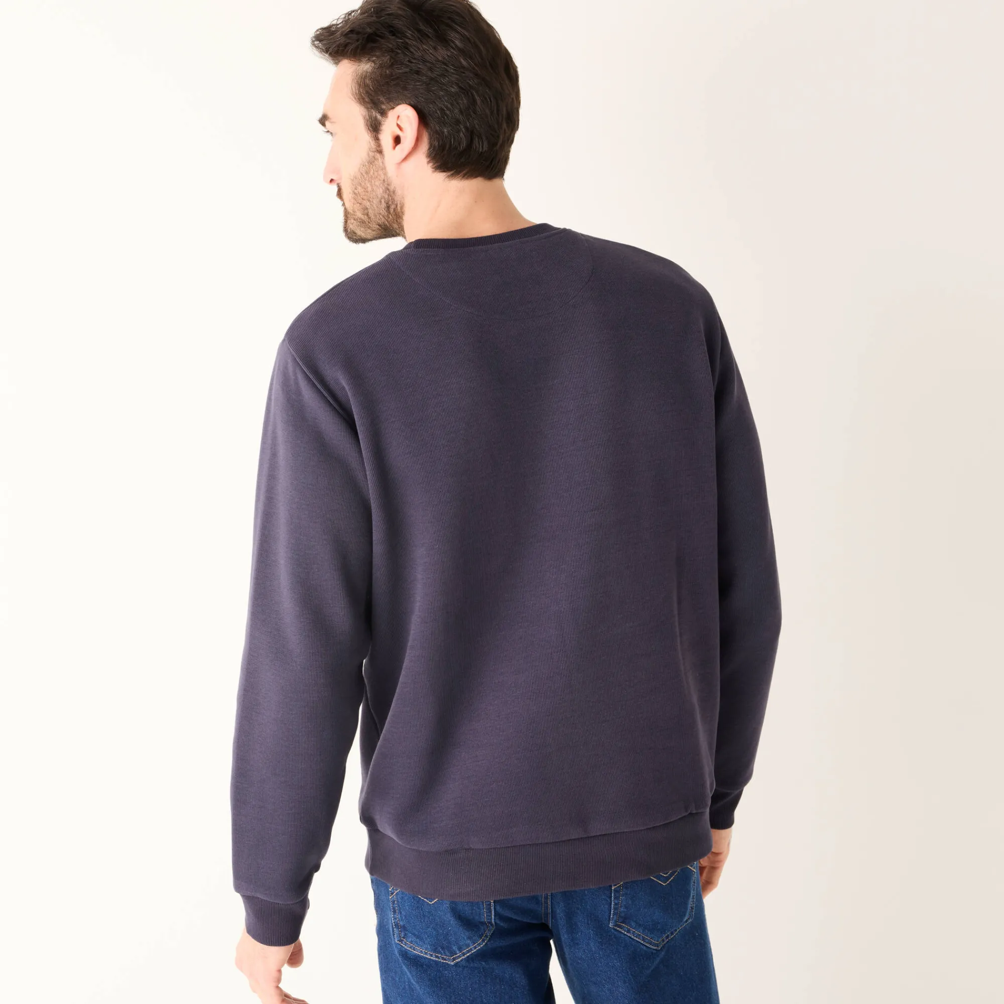 Sweater|Trui En Vest<Blancheporte Warme sweater met ronde hals, borduursel op de borst, in ribtricot marine