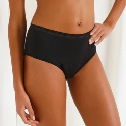 Slip En Shorty<Athena Wasbaar menstruatiebroekje in biokatoen(**) met hoge taille - zware vloed zwart