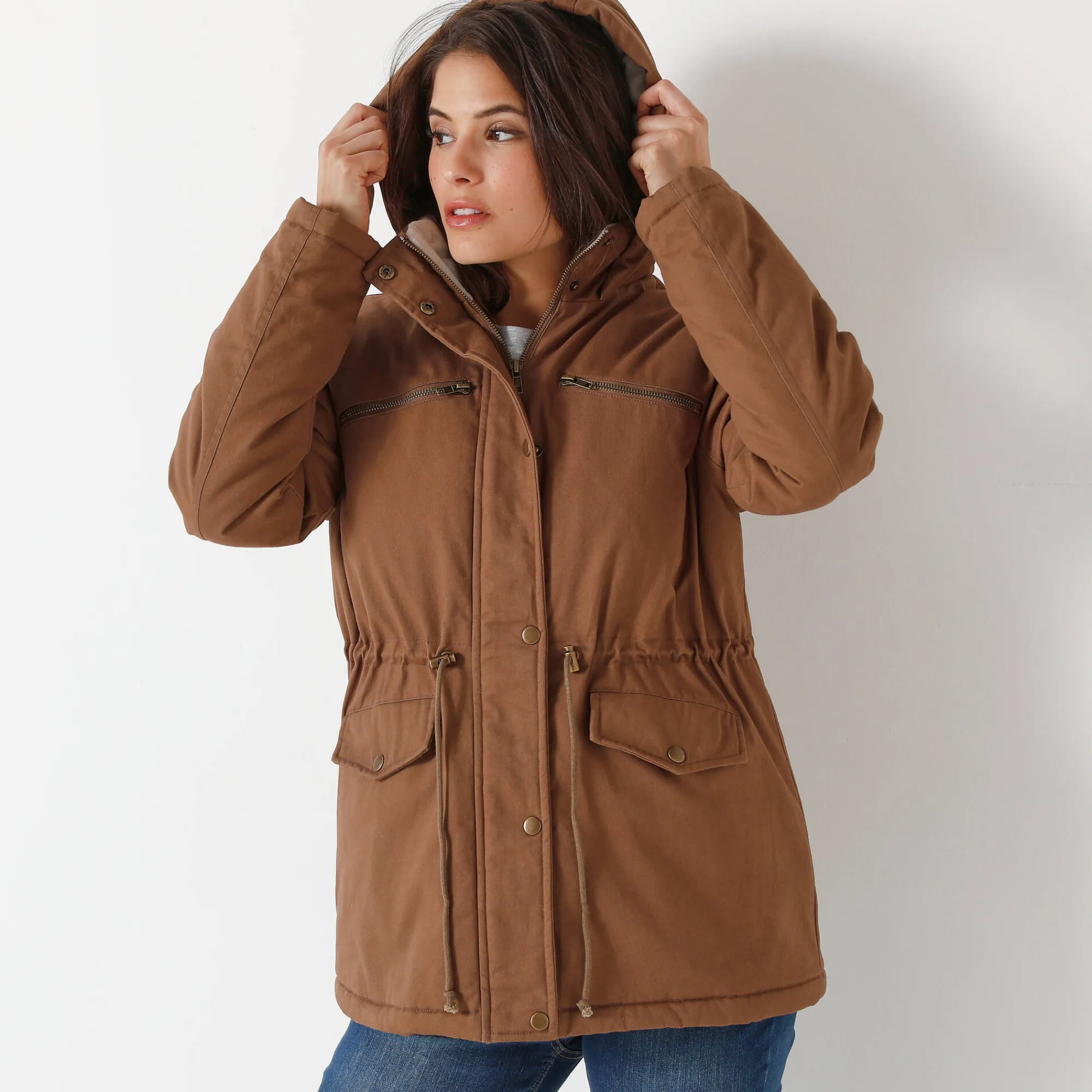 Parka En Donsjas<Blancheporte Waterafstotende parka met fleecevoering hazelnootbruin