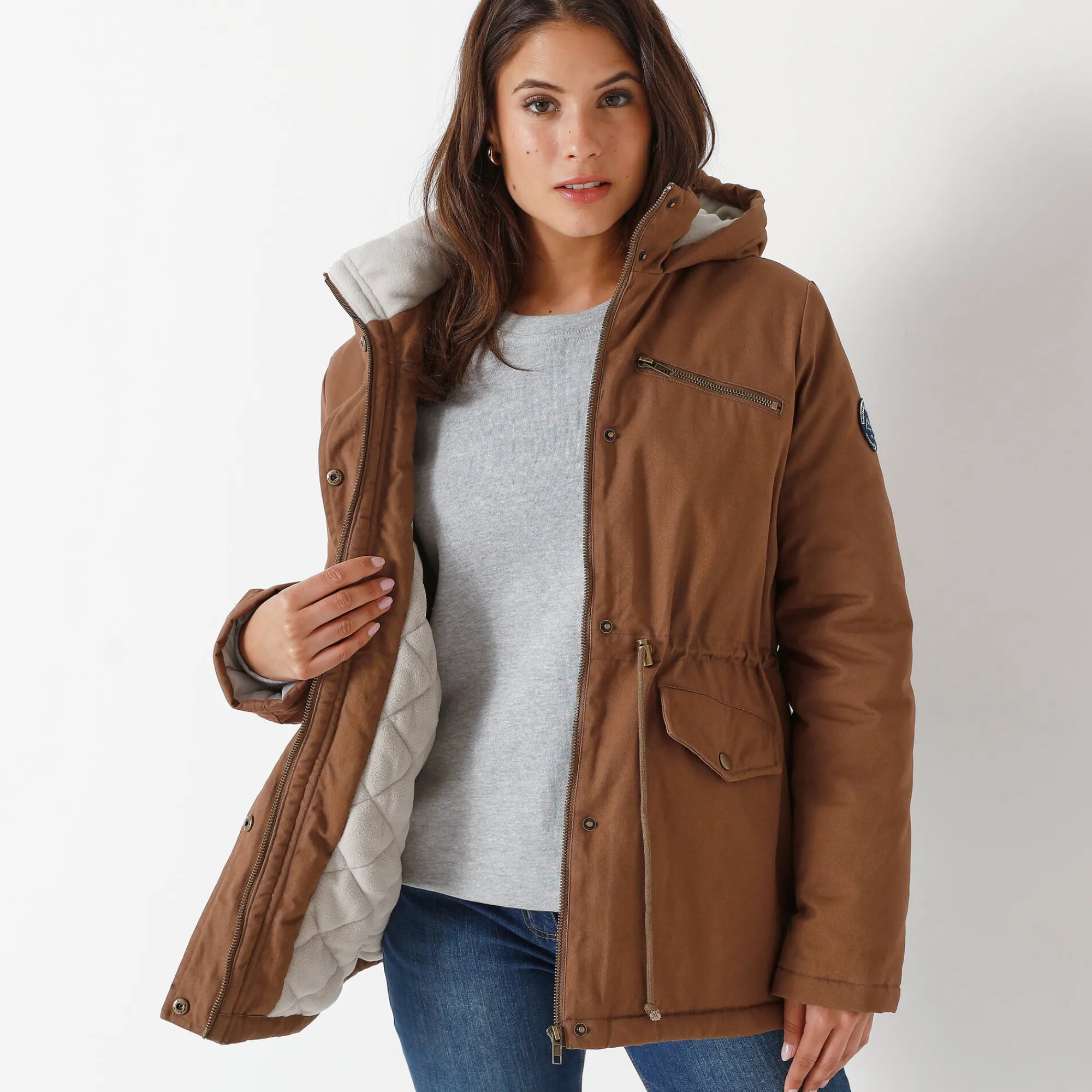 Parka En Donsjas<Blancheporte Waterafstotende parka met fleecevoering hazelnootbruin