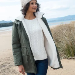 Parka En Donsjas<Blancheporte Waterafstotende parka met kap, voering van sherpafleece kaki