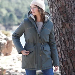 Parka En Donsjas<Blancheporte Waterafstotende parka met fleecevoering kaki