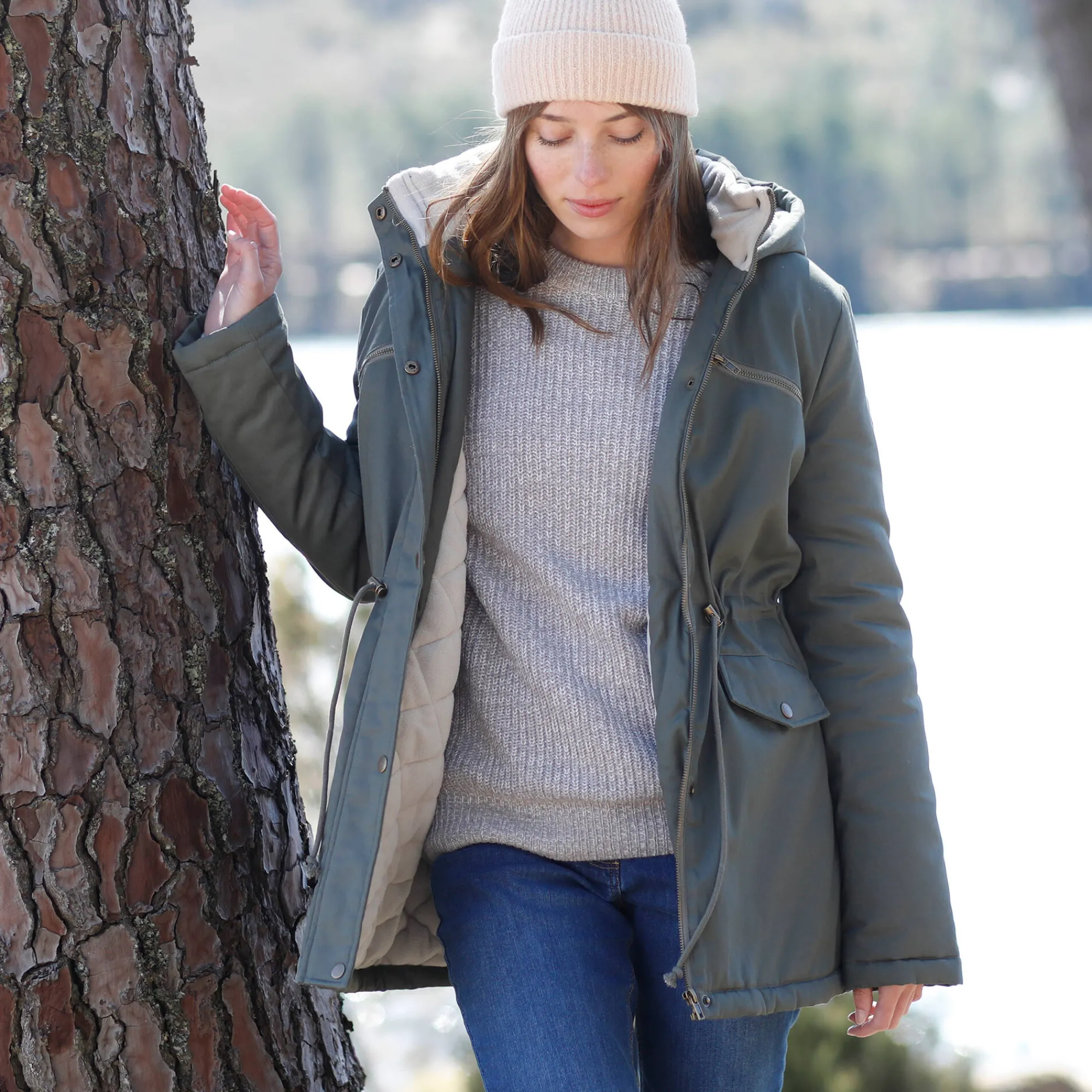 Parka En Donsjas<Blancheporte Waterafstotende parka met fleecevoering kaki