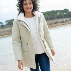 Parka En Donsjas<Blancheporte Waterafstotende parka met kap, voering van sherpafleece mastiek