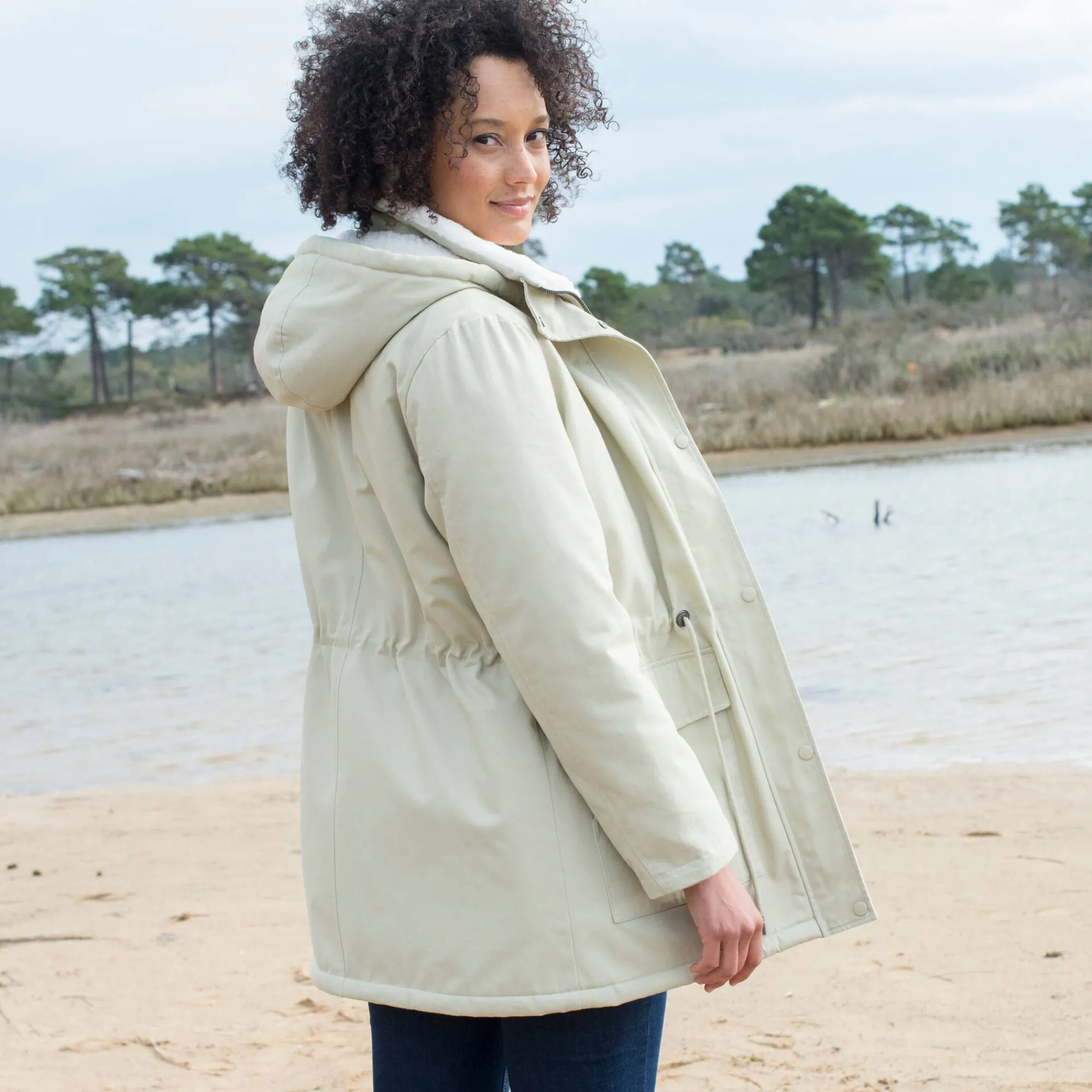 Parka En Donsjas<Blancheporte Waterafstotende parka met kap, voering van sherpafleece mastiek