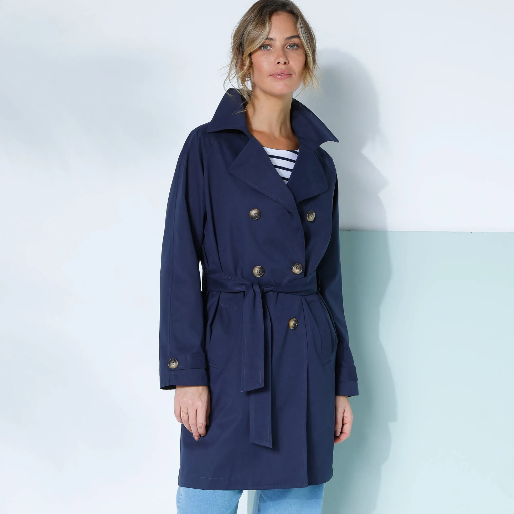 Jas En Mantel<Blancheporte Waterafstotende trenchcoat met verwijderbare ceintuur marine