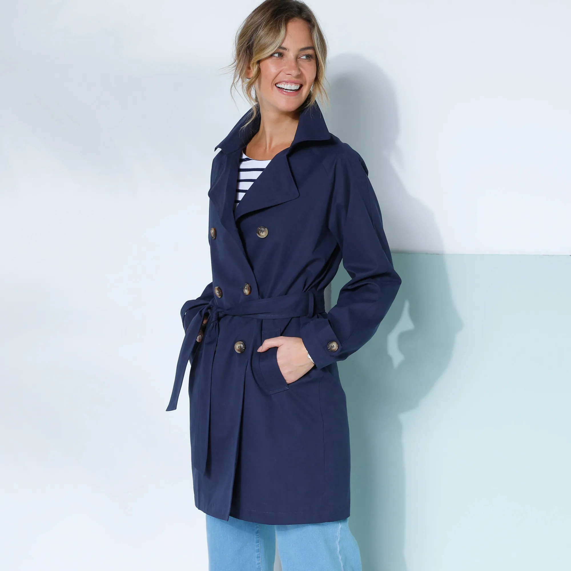 Jas En Mantel<Blancheporte Waterafstotende trenchcoat met verwijderbare ceintuur marine