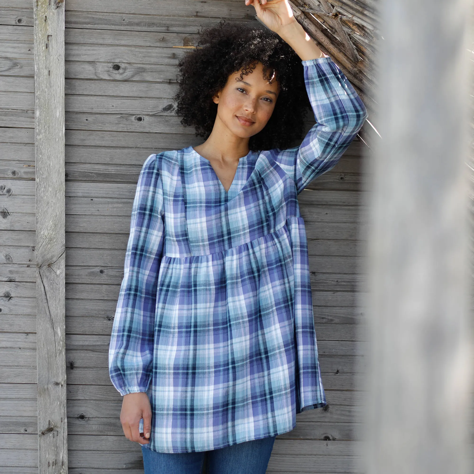 Bloes En Tuniek<Blancheporte Wijd flanellen hemd met ruitmotief blauw / paars