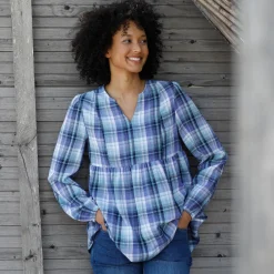 Bloes En Tuniek<Blancheporte Wijd flanellen hemd met ruitmotief blauw / paars