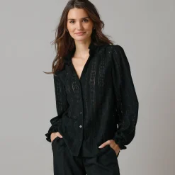 Feestoutfits Dames|Bloes En Tuniek<Lora Zellini Wijde bloes in kant zwart