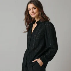 Feestoutfits Dames|Bloes En Tuniek<Lora Zellini Wijde bloes in kant zwart