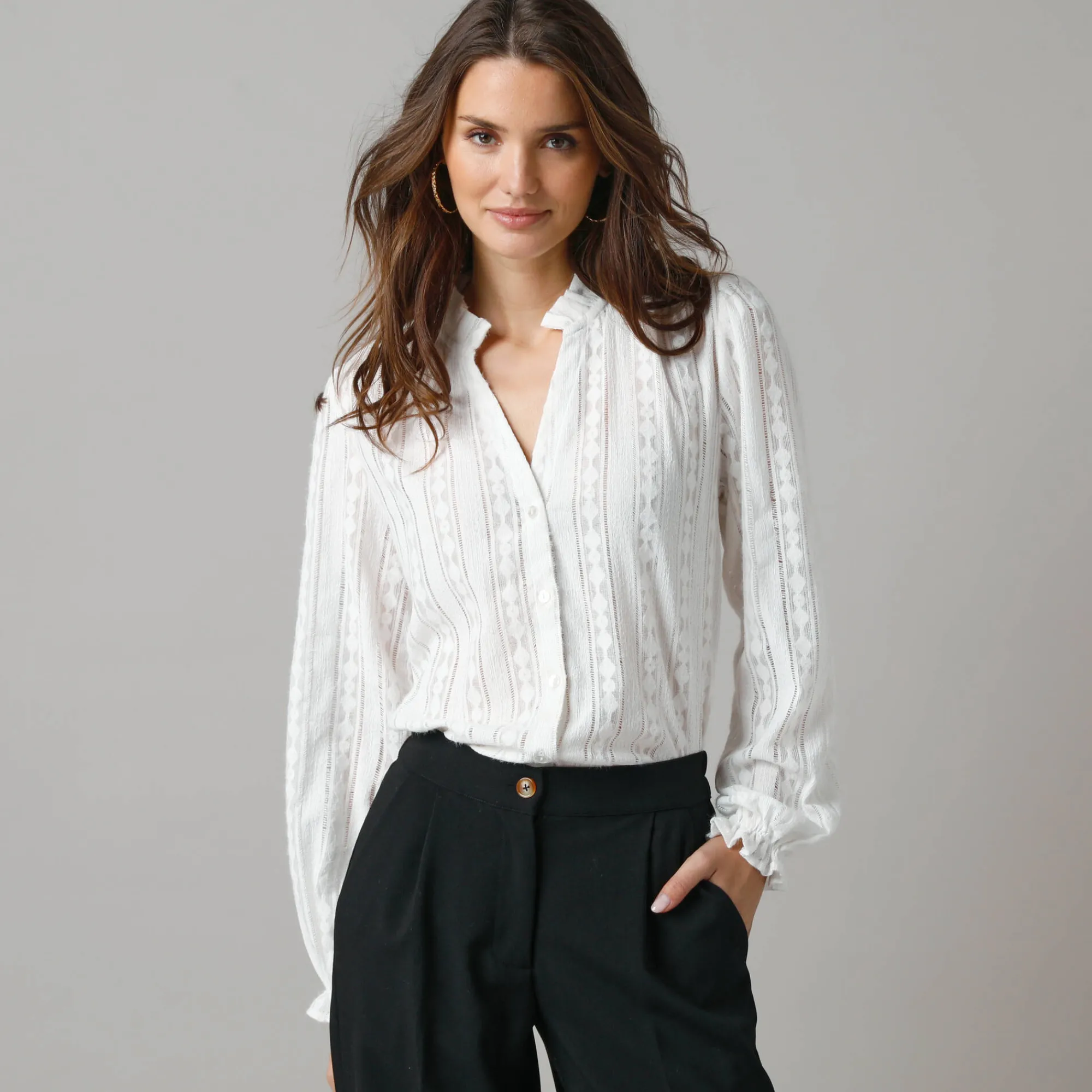 Feestoutfits Dames|Bloes En Tuniek<Lora Zellini Wijde bloes in kant gebroken wit