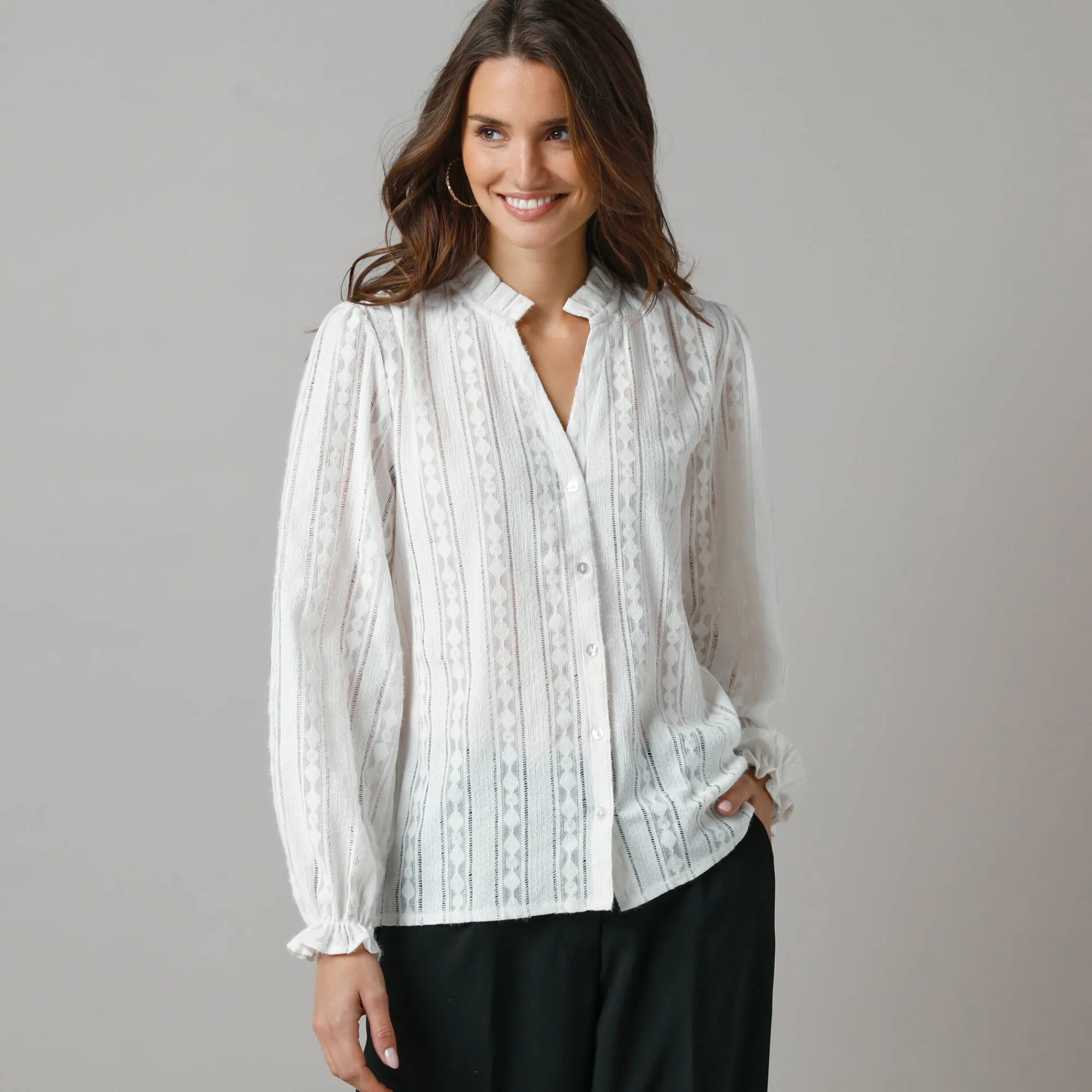 Feestoutfits Dames|Bloes En Tuniek<Lora Zellini Wijde bloes in kant gebroken wit