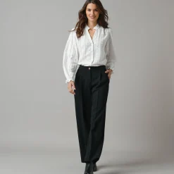 Feestoutfits Dames|Bloes En Tuniek<Lora Zellini Wijde bloes in kant gebroken wit