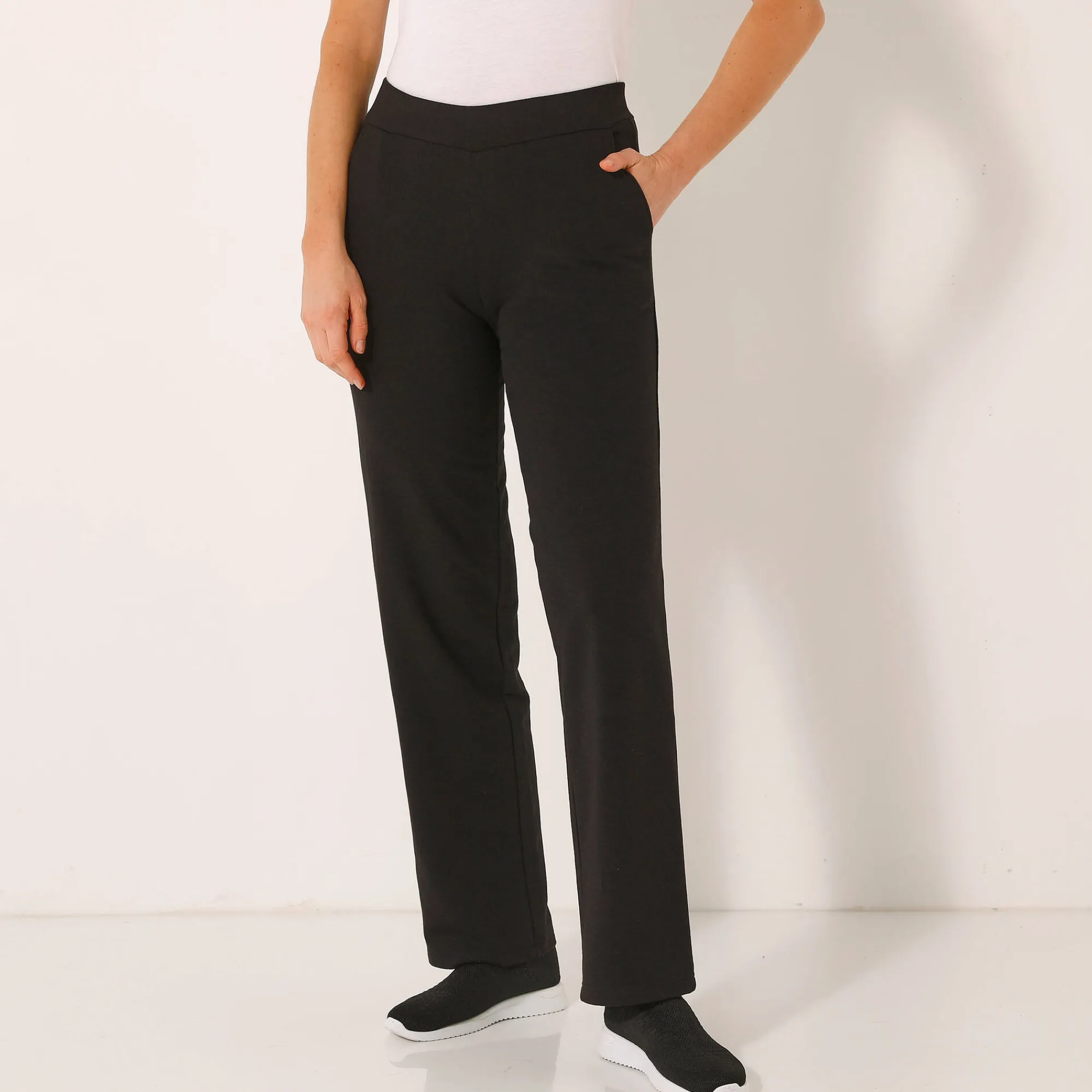 Broek<Blancheporte Wijde broek in molton met elastische taille zwart