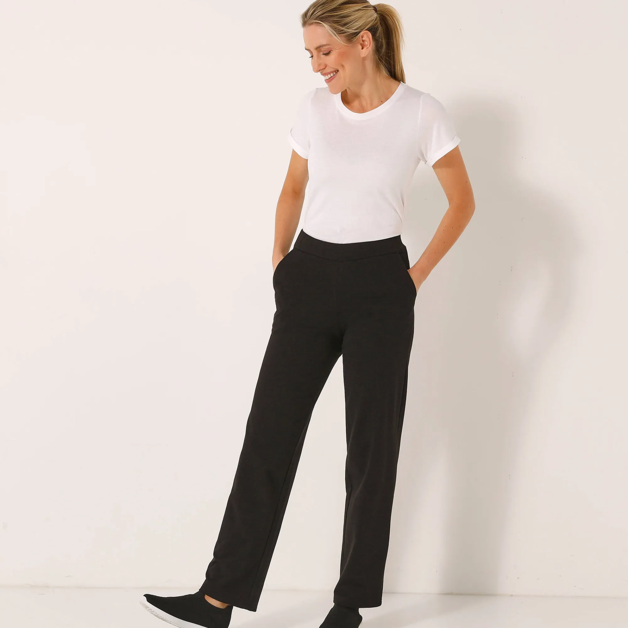 Broek<Blancheporte Wijde broek in molton met elastische taille zwart