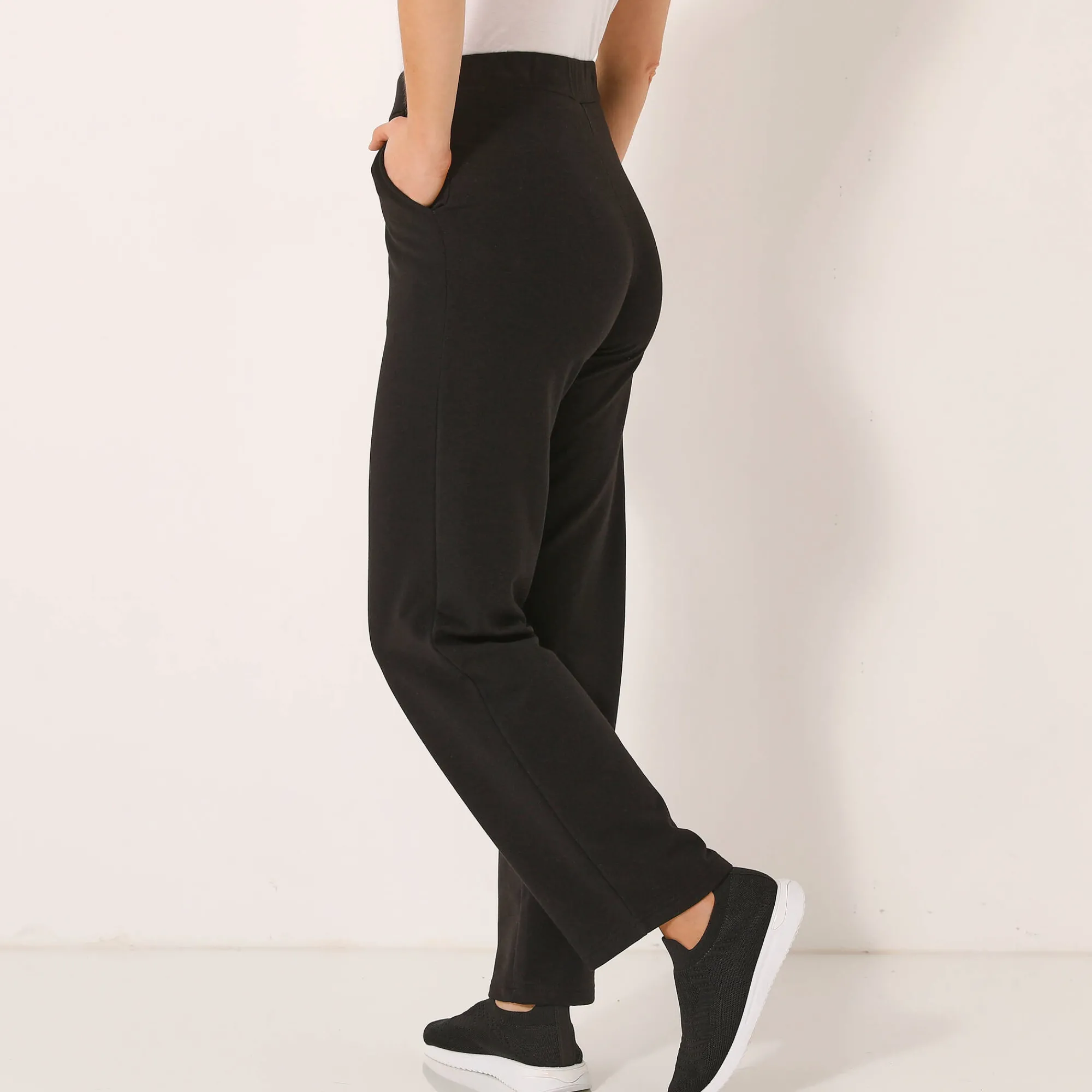 Broek<Blancheporte Wijde broek in molton met elastische taille zwart