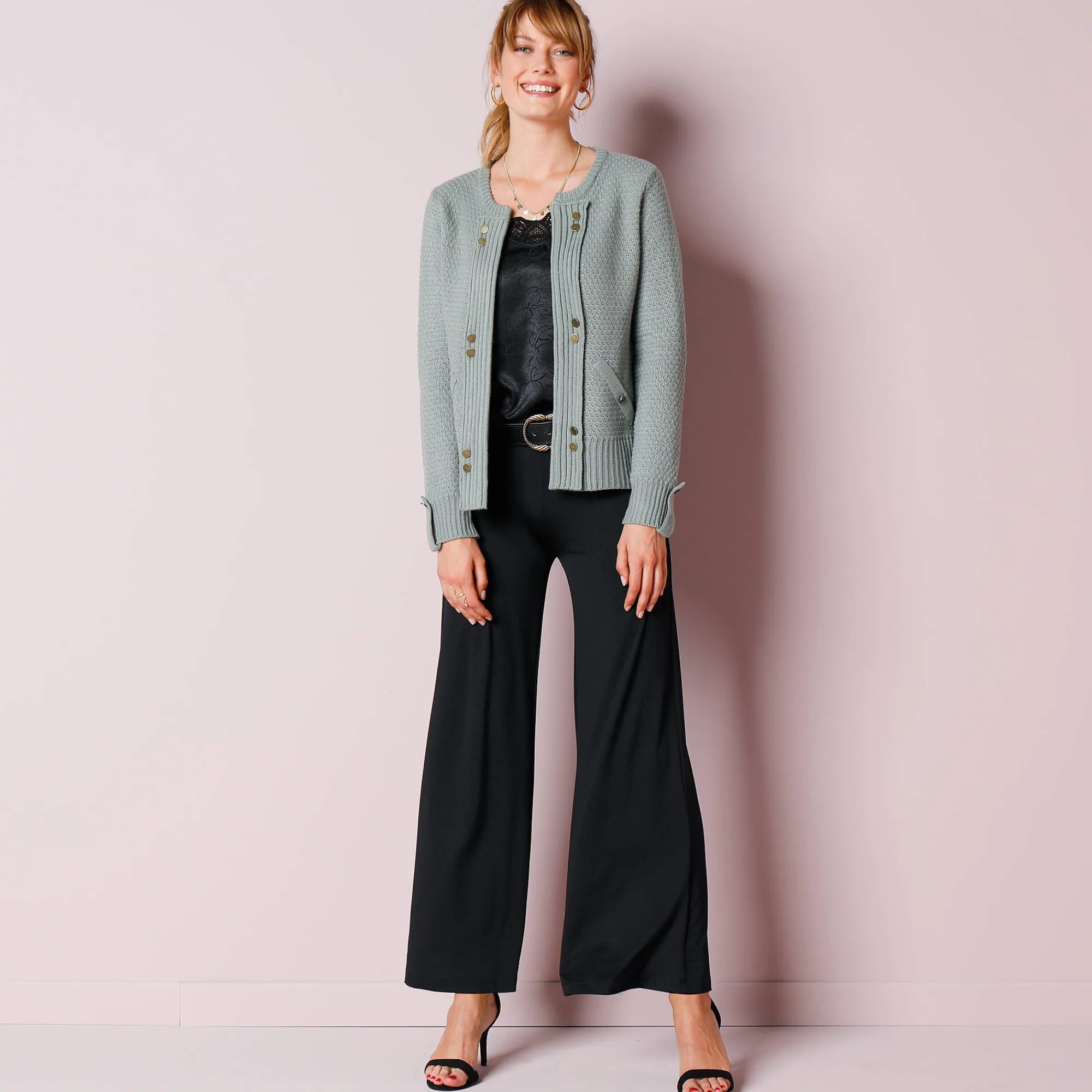 Feestoutfits Dames|Broek<Blancheporte Wijde broek in rekbaar tricot zwart