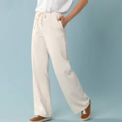 Broek<Blancheporte Wijde broek in soepel tricot, kleine lengtes ecru