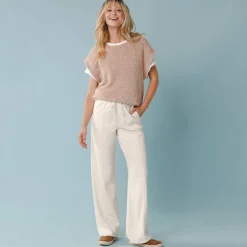 Broek<Blancheporte Wijde broek in soepel tricot, kleine lengtes ecru