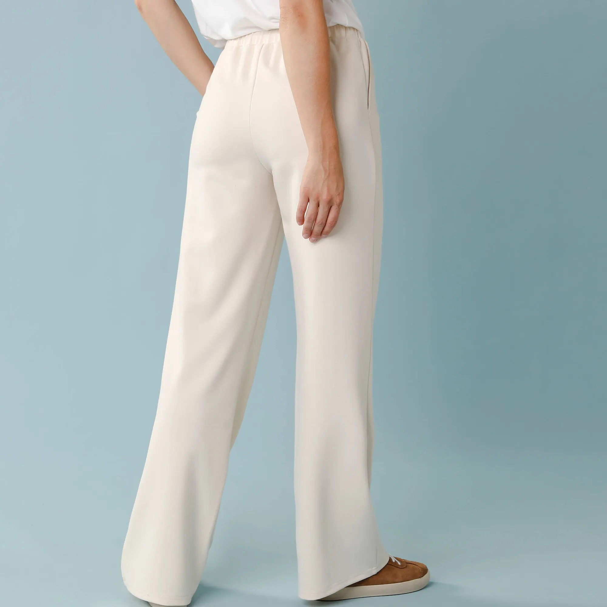 Broek<Blancheporte Wijde broek in soepel tricot, kleine lengtes ecru
