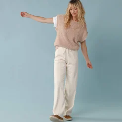 Broek<Blancheporte Wijde broek in soepel tricot, kleine lengtes ecru