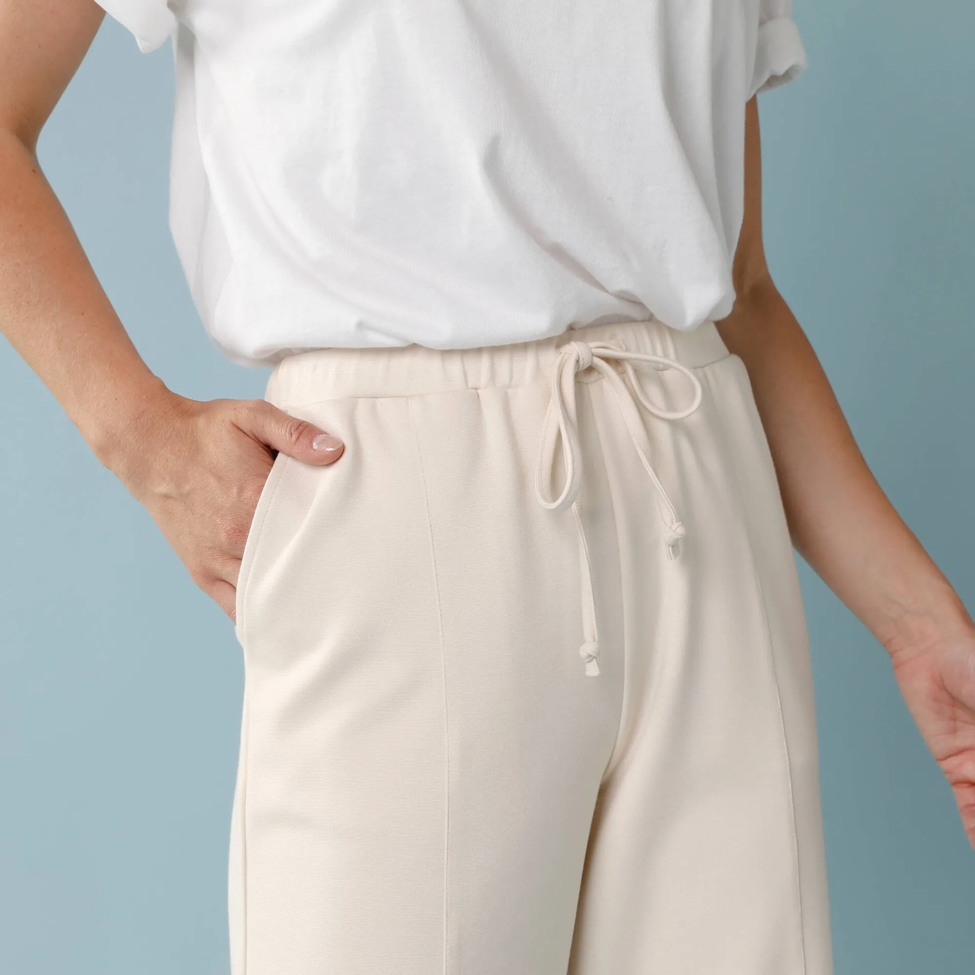 Broek<Blancheporte Wijde broek in soepel tricot, kleine lengtes ecru