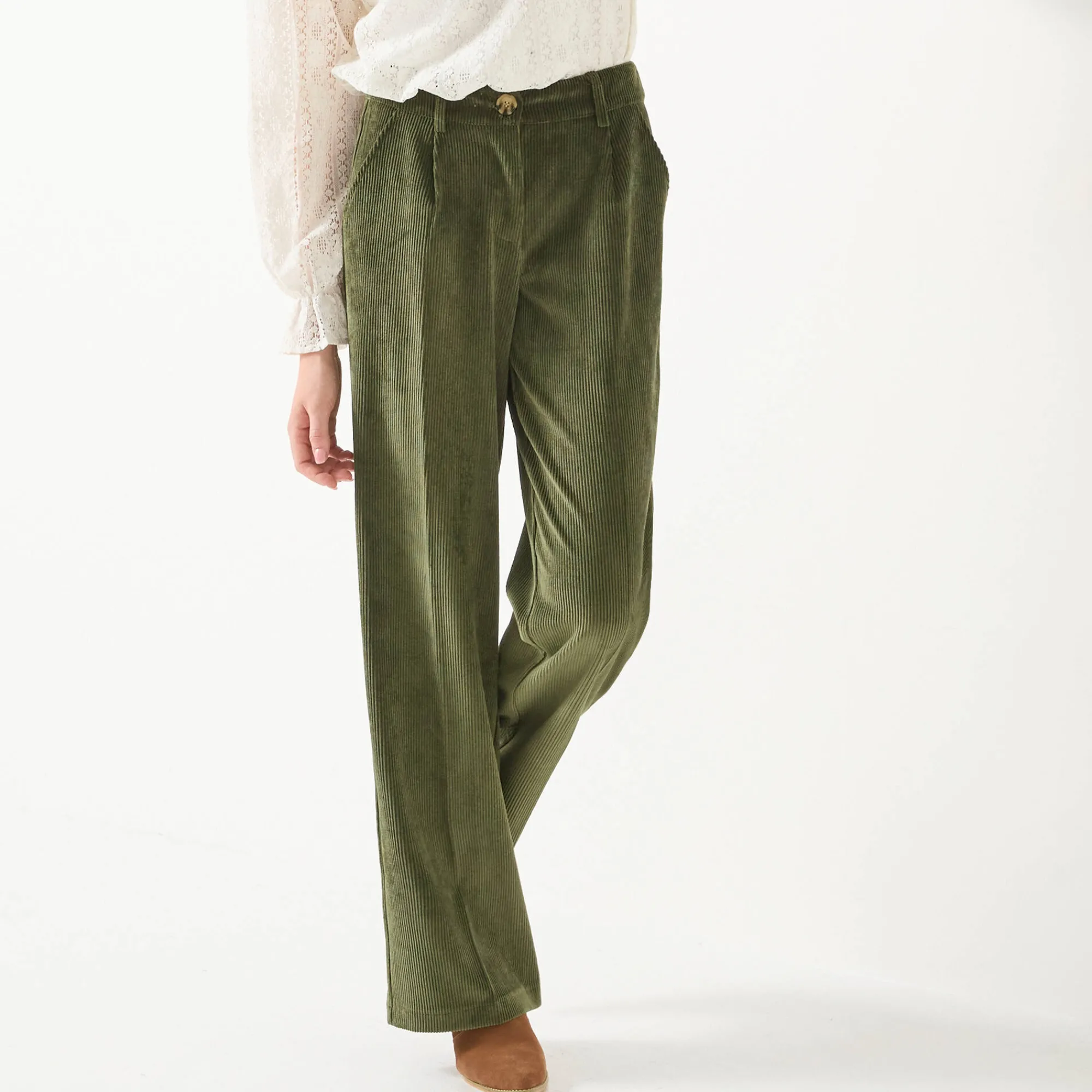 Feestoutfits Dames|Broek<Blancheporte Wijde broek in velours groen