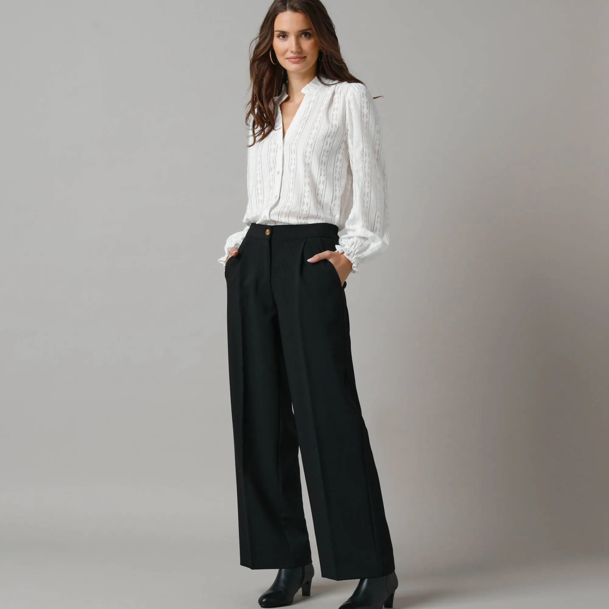 Feestoutfits Dames|Broek<Lora Zellini Wijde broek met bandplooien zwart