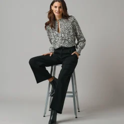 Feestoutfits Dames|Broek<Lora Zellini Wijde broek met bandplooien zwart