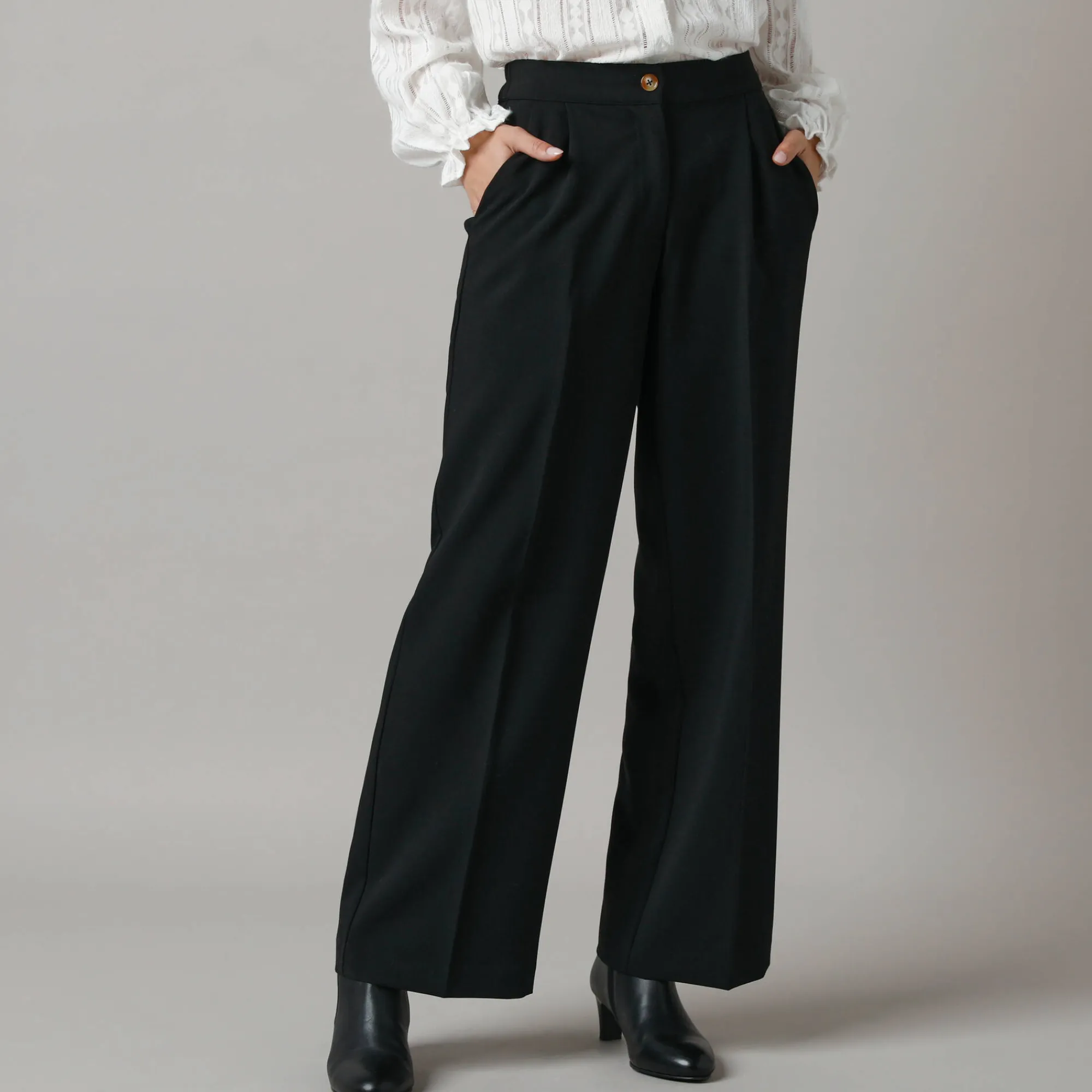 Feestoutfits Dames|Broek<Lora Zellini Wijde broek met bandplooien zwart